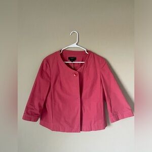 Talbots one-button blazer in pink rose coral cotton canvas with 3/4 sleeves sz12